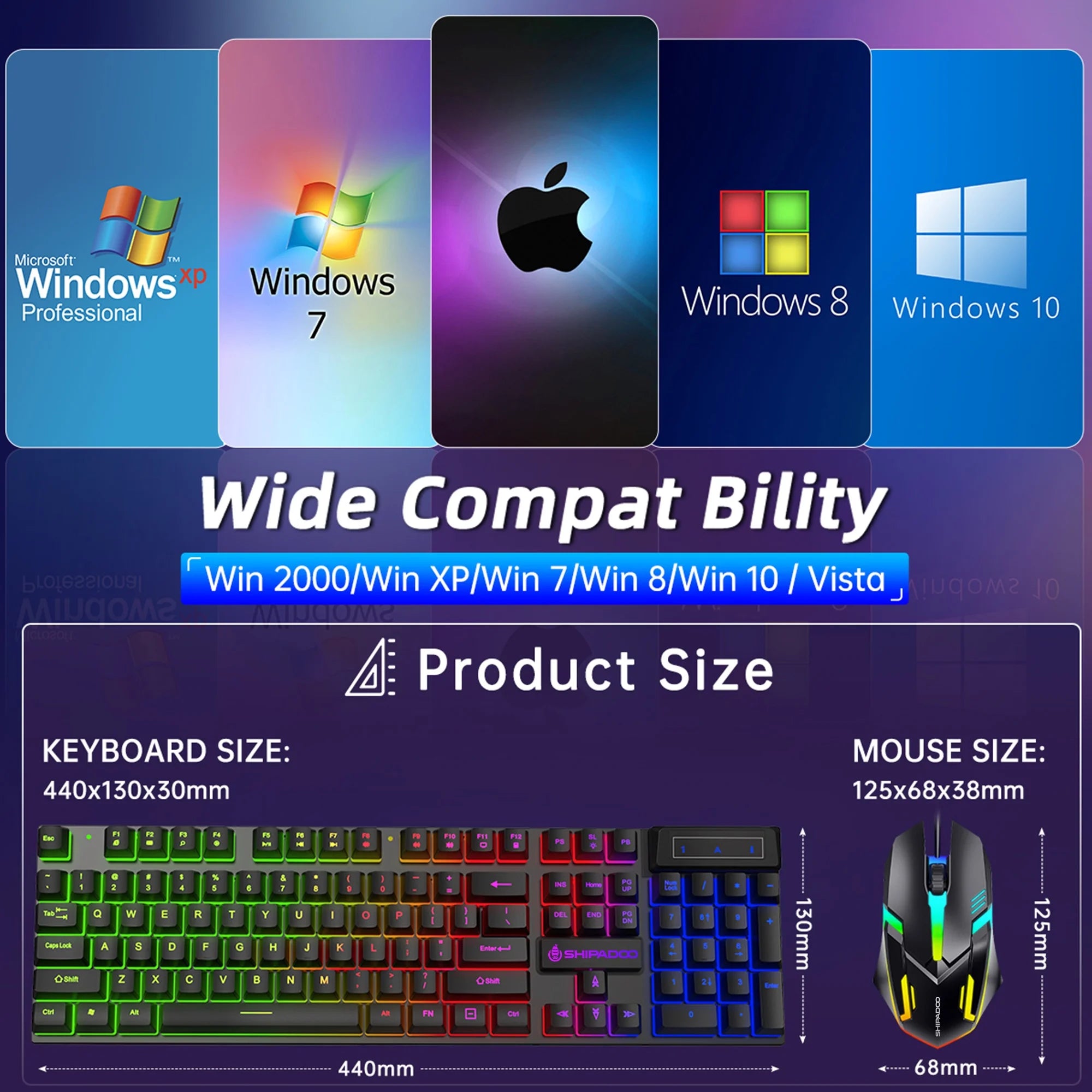Gaming Keyboard & Mouse, 104 Keys LED RGB Backlit Quiet Computer Keyboard, Multimedia Keys, 26 Anti-Ghosting Keys, Waterproof Light up USB Wired Keyboard for PC Gamers Desktop Computer Laptop,Black