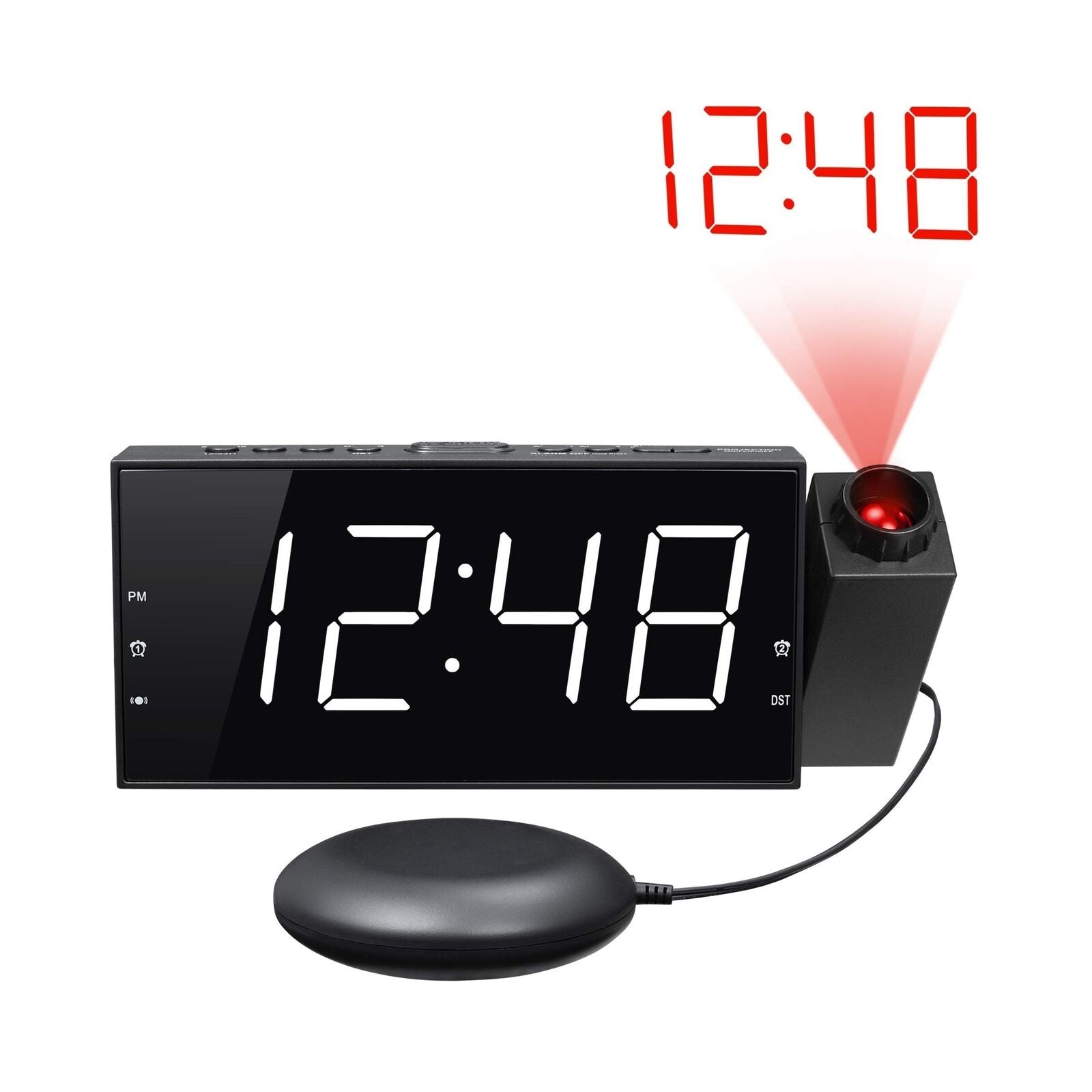 Projection Digital Alarm Clock with Bed Shaker for Bedrooms, Extra Loud Alarm...