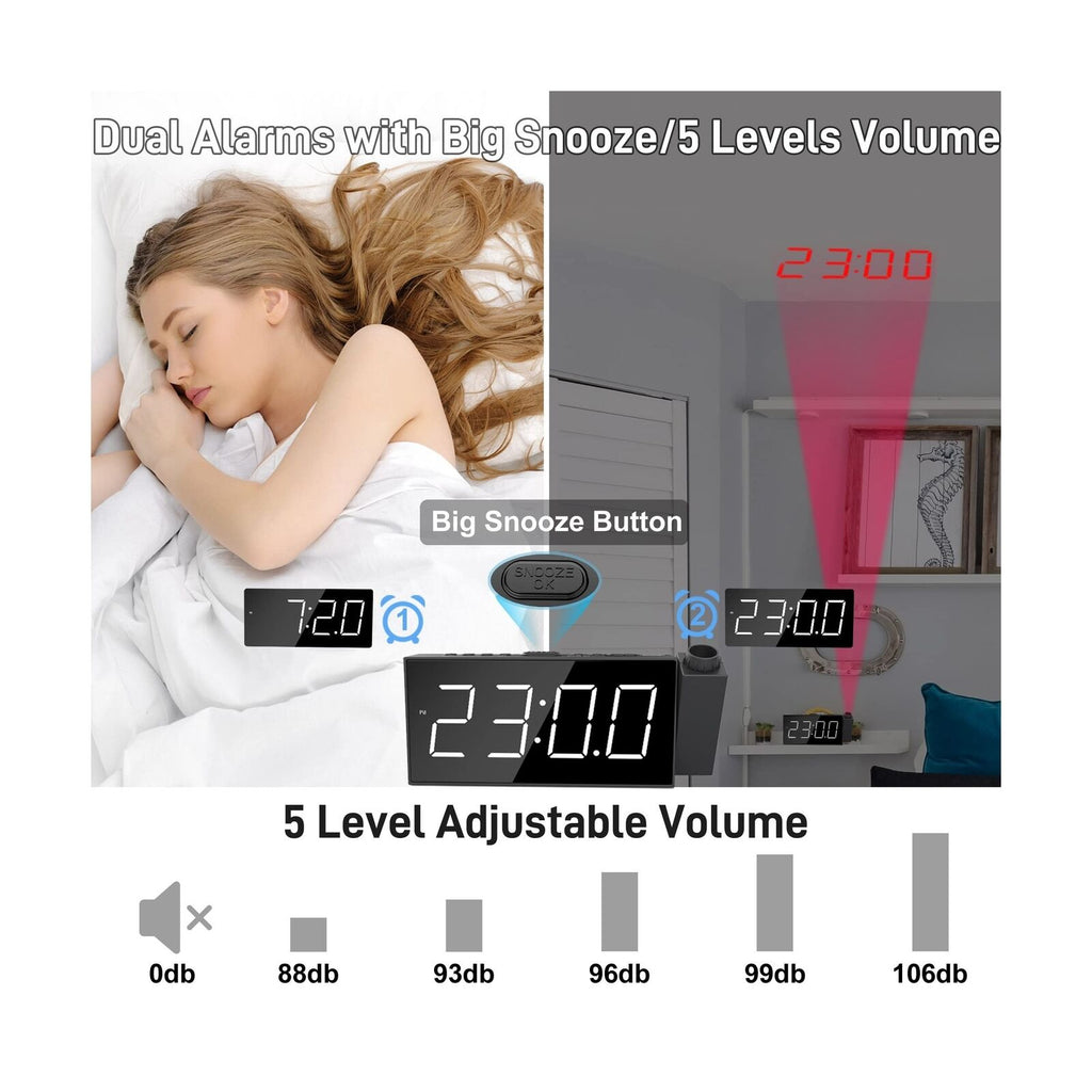 Projection Digital Alarm Clock with Bed Shaker for Bedrooms, Extra Loud Alarm...