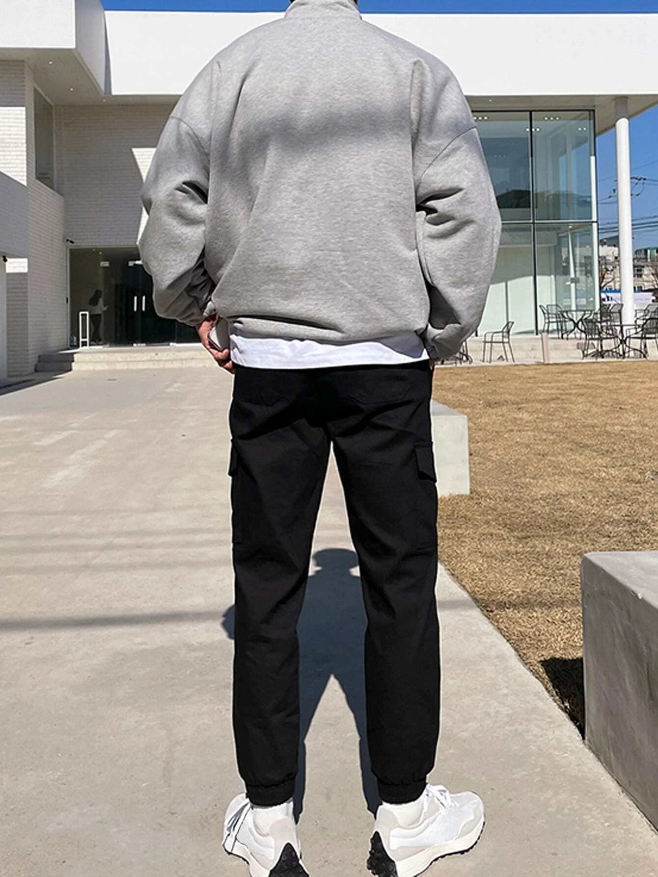 Claim Dot Men Letter Graphic Quarter Zipper Drop Shoulder Loose Sweatshirt without Tee, Light Grey Letter Long Sleeve Casual Mock Neck Sweatshirt, for Friends, Husband, Boyfriend Gifts, Fall
