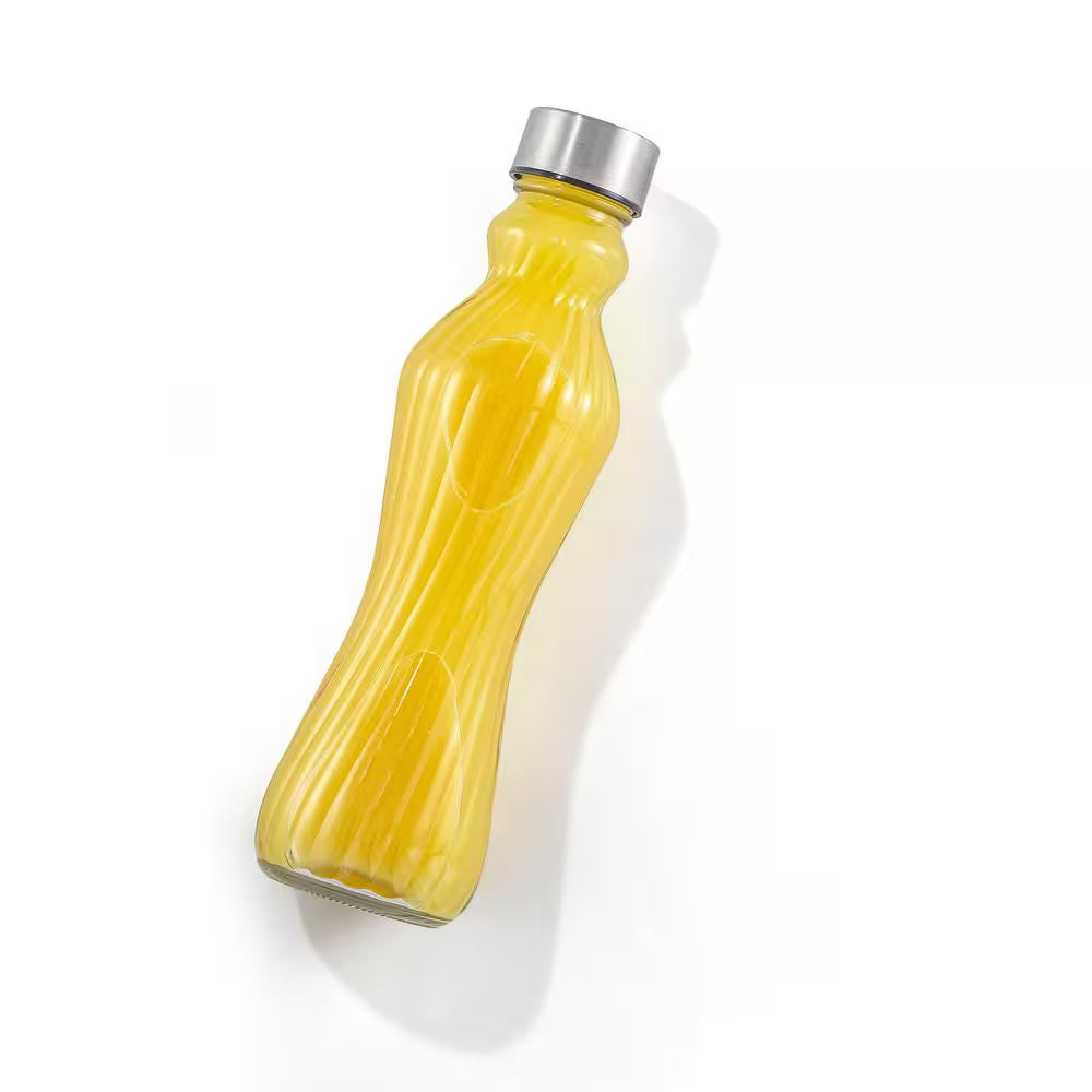 Spring 16 Oz. Clear Glass Fluted Water Bottles with Stainless Steel Cap (Set of 6)