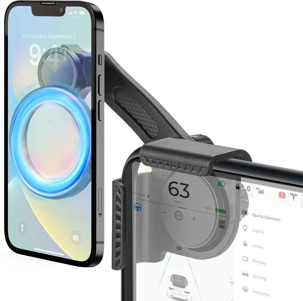 For Tesla Phone Mount, Magsafe Strongest Magnetic Tesla Phone Holder for Tesla Model 3/Model Y/Cybertruck Accessories 2024, No Glue for Car Phone Mount for Tesla with Magnetic Ring Fits for All Phone