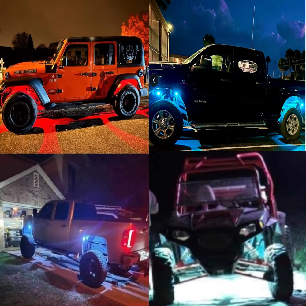 4/8 Pods RGB LED Rock Light 15 Leds APP Control Music Neon Car Underglow Chassis Light for Offroad Truck SUV Rock Lights.