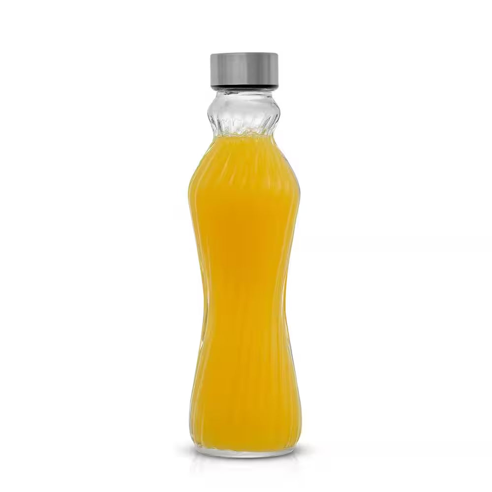Spring 16 Oz. Clear Glass Fluted Water Bottles with Stainless Steel Cap (Set of 6)