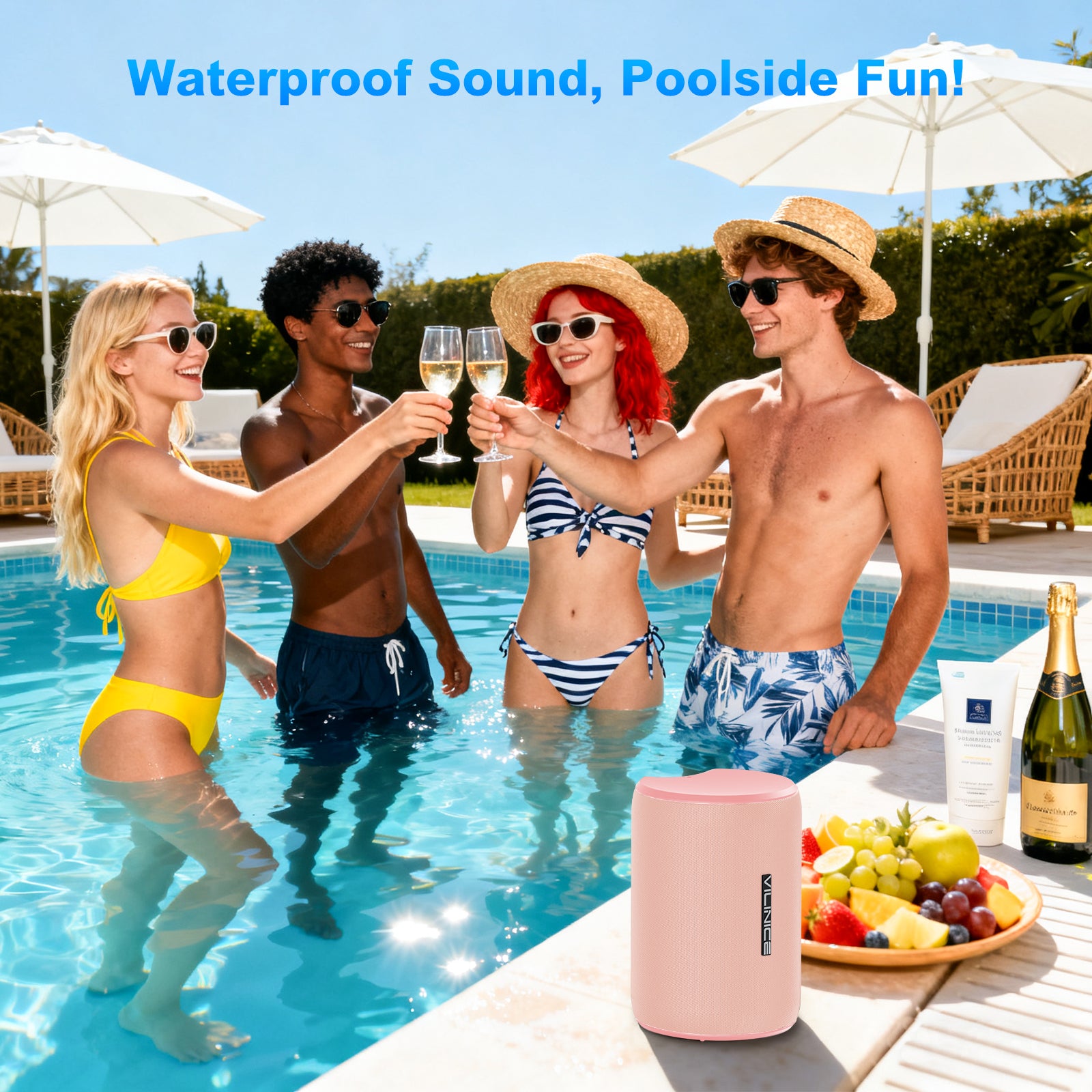 Portable Bluetooth Speaker, IPX7 Waterproof Wireless Speaker, Stocking Stuffers, Bluetooth 5.0, TWS Mini Speaker for Home/Party/Outdoor/Travel/Gifts, Pink