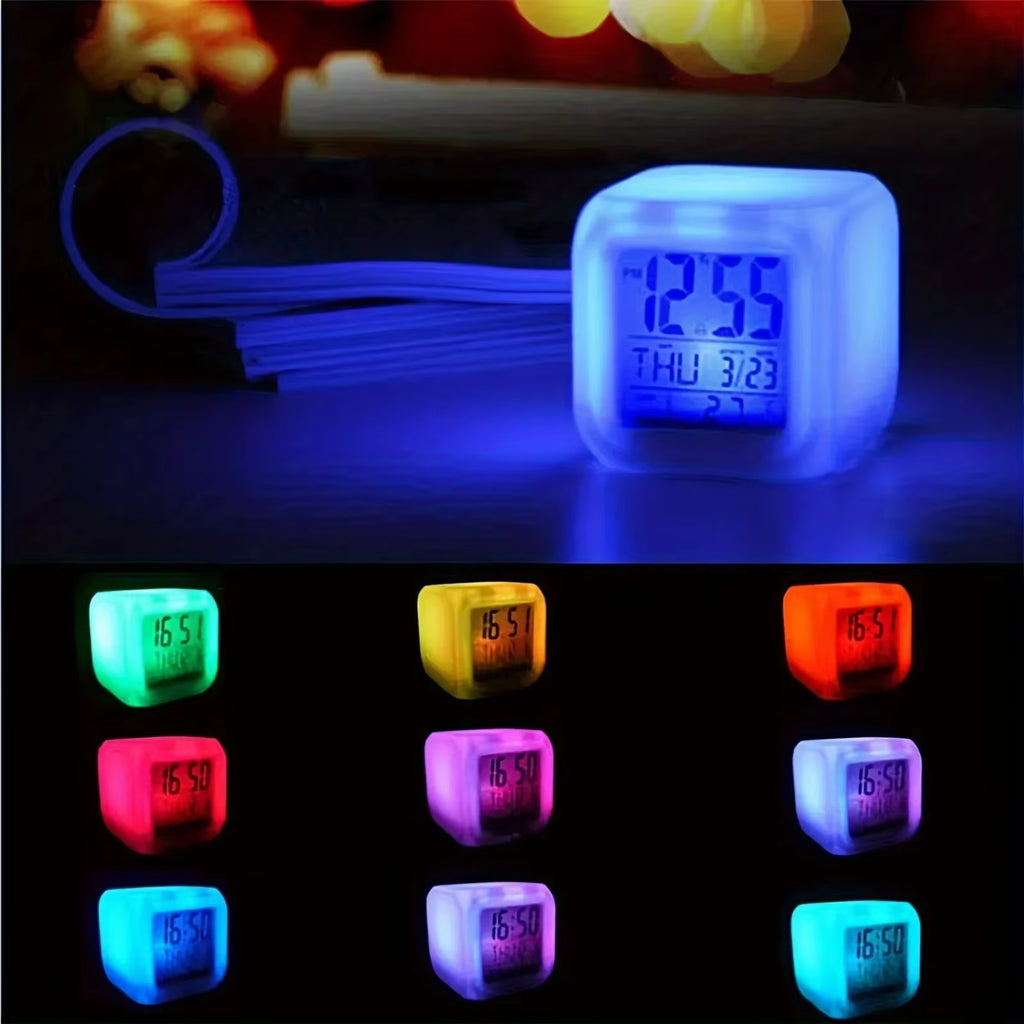 1Pc Lovely Colorful Change Alarm Clock, Cube Alarm Clock, Creative Home Alarm Clock, Luminous Small Alarm Clock