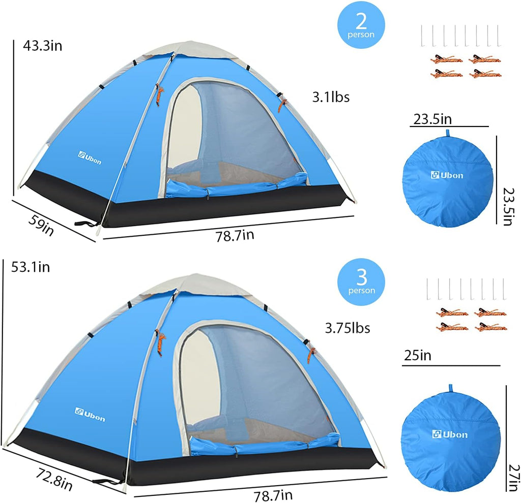 2/3 Person Lightweight Instant Pop up Indoor Outdoor Backyard Tent for Camping Backpacking