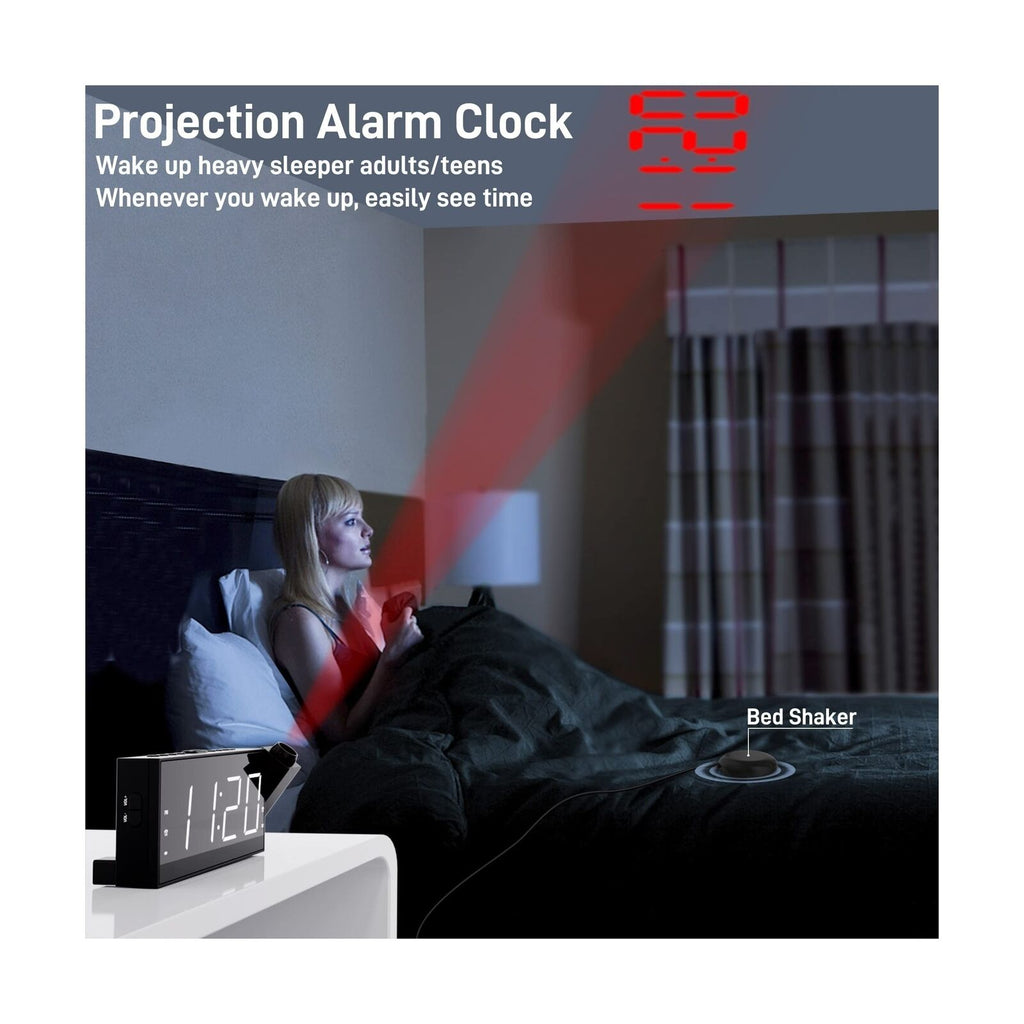 Projection Digital Alarm Clock with Bed Shaker for Bedrooms, Extra Loud Alarm...