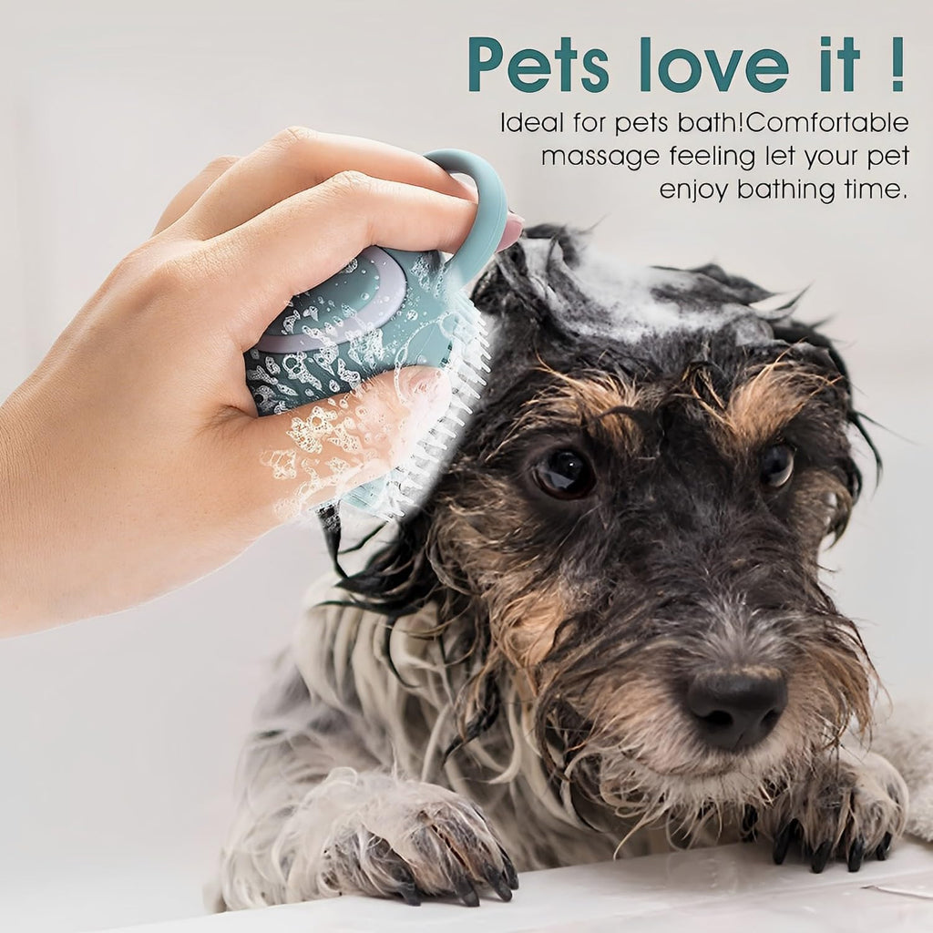 Pet Grooming Brush, Silicone Rubber Dog Bath Brush Comb, Soft Silicone Puppy Massage Brush Hair Fur Grooming Cleaning Brush with Shampoo Dispenser, Blue
