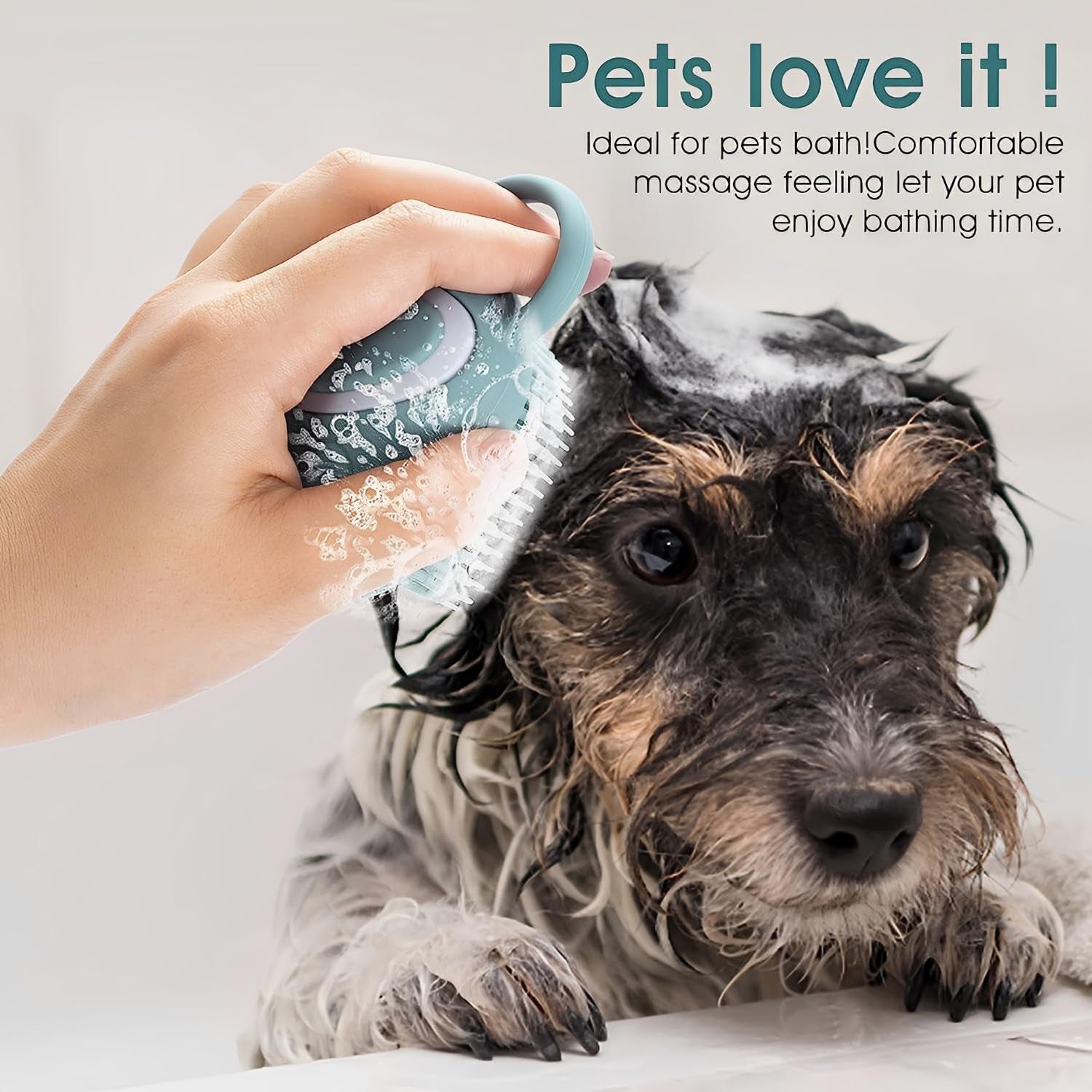 Pet Grooming Brush, Silicone Rubber Dog Bath Brush Comb, Soft Silicone Puppy Massage Brush Hair Fur Grooming Cleaning Brush with Shampoo Dispenser, Blue
