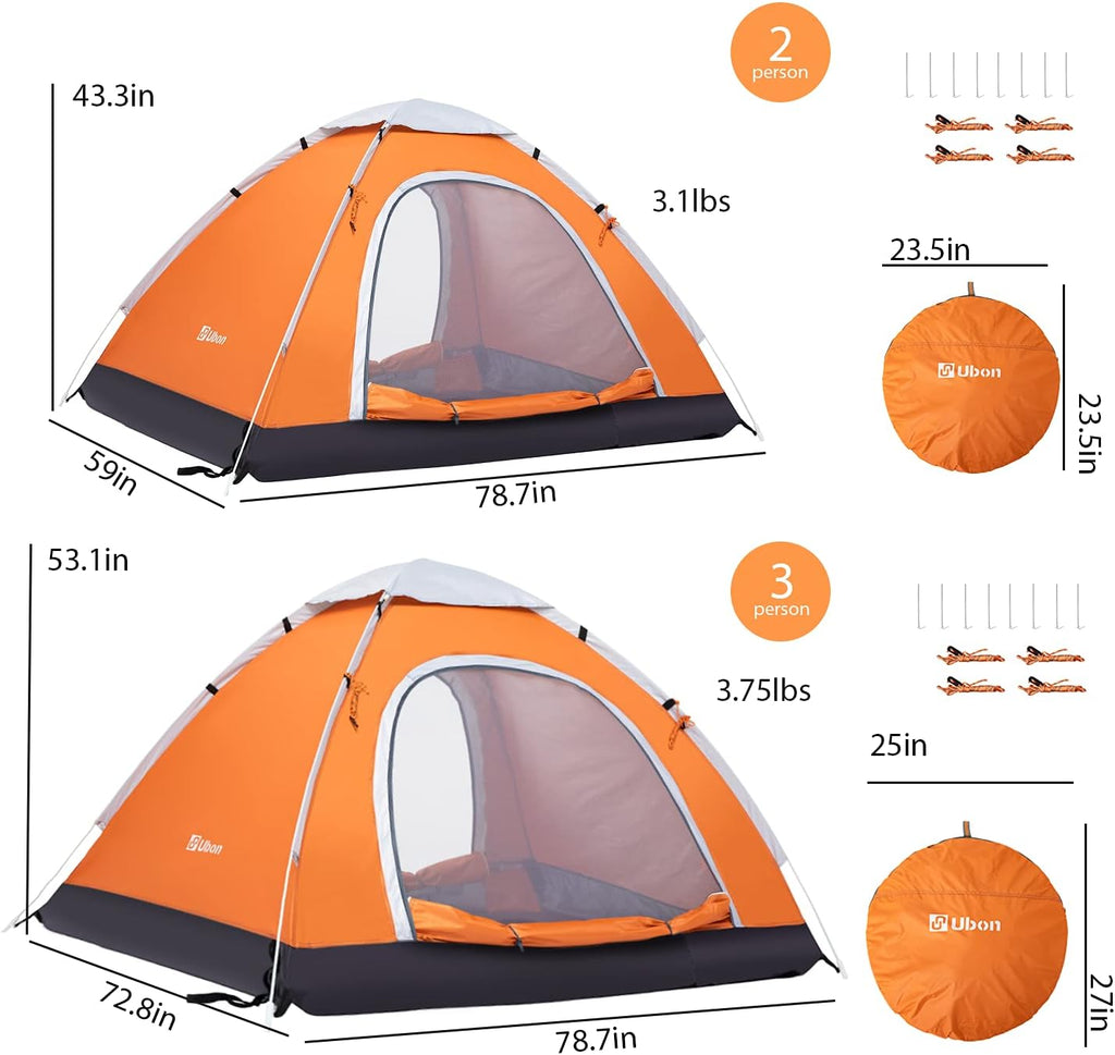 2/3 Person Lightweight Instant Pop up Indoor Outdoor Backyard Tent for Camping Backpacking