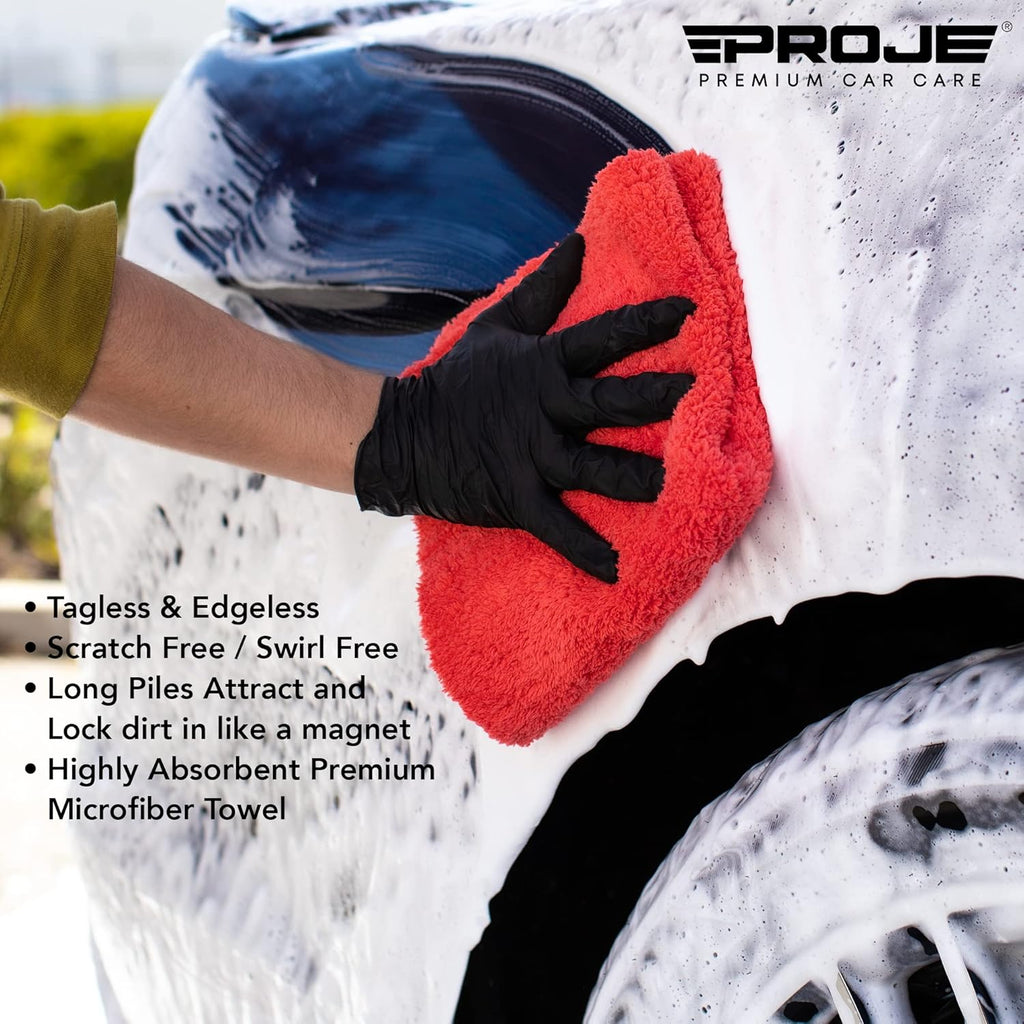 Red Microfiber Towel for Car - Ultra Absorbent - Car Drying, Polishing, Buffing Cloth & Interior Detailing Towel - 500 GSM 16X16In - Auto Detailing Supplies - Pack of 3