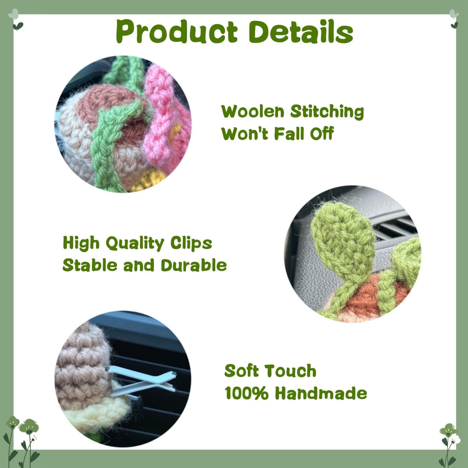Handmade Vent Clips Car Accessories,Crochet Flower Car Air Vent Fresheners Clips,Cute Car Accessories,Car Air Outlet Clip Decoration,Car Interior Accessories for Women Girls