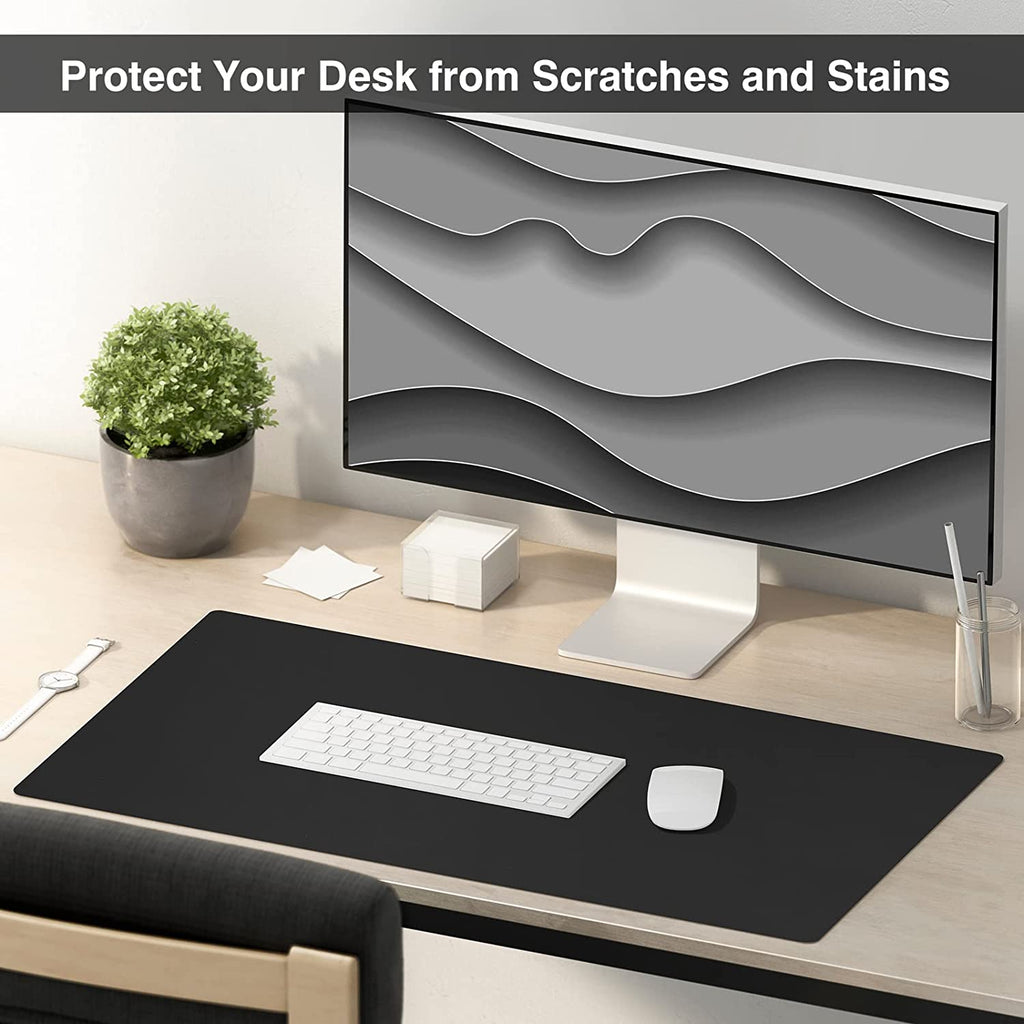 Dual Sided Desk Pad, Large Desk Mat, Waterproof Desk Blotter Protector Mouse Pad, Leather Desk Pad Large for Keyboard and Mouse (24" X 14", Black)