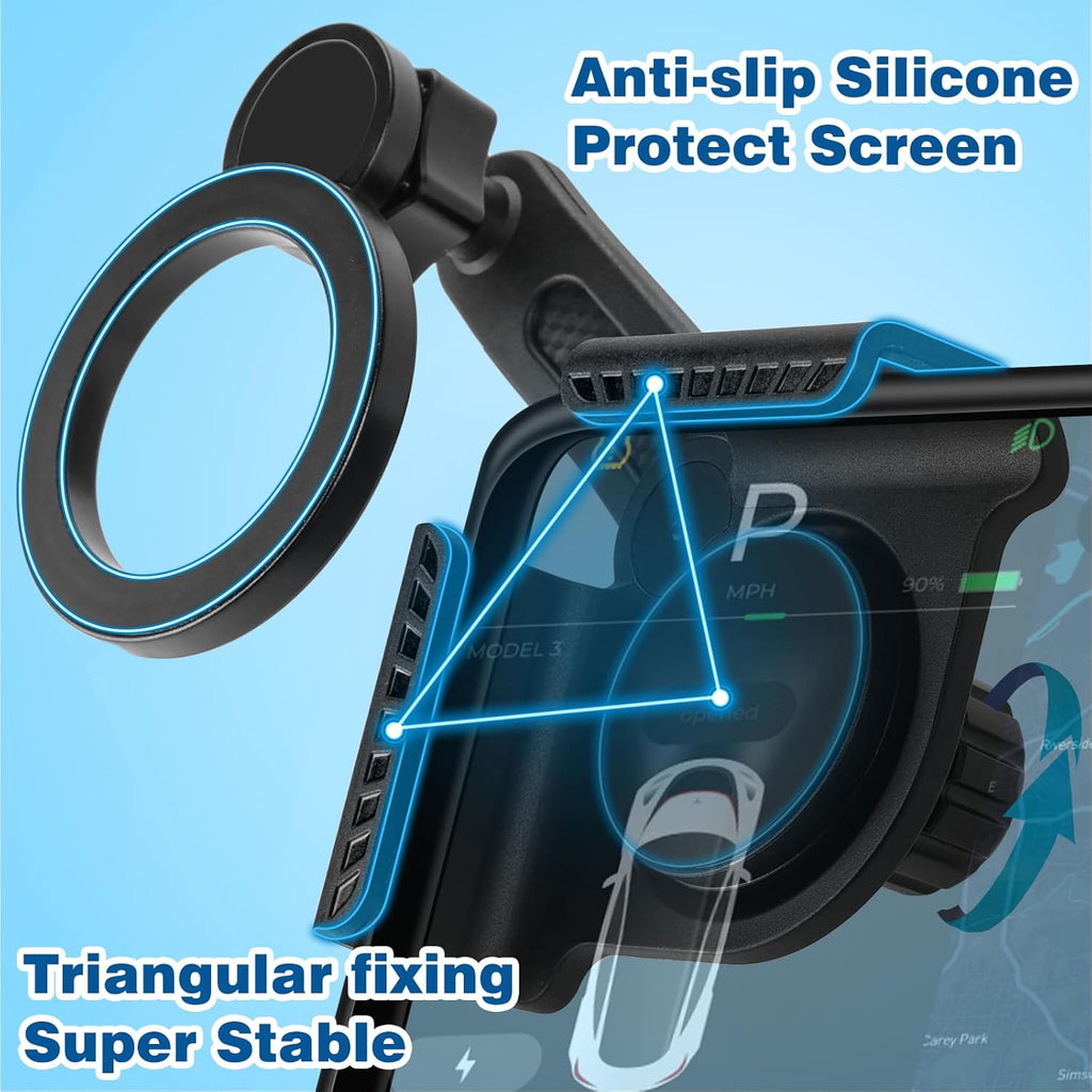 For Tesla Phone Mount, Magsafe Strongest Magnetic Tesla Phone Holder for Tesla Model 3/Model Y/Cybertruck Accessories 2024, No Glue for Car Phone Mount for Tesla with Magnetic Ring Fits for All Phone