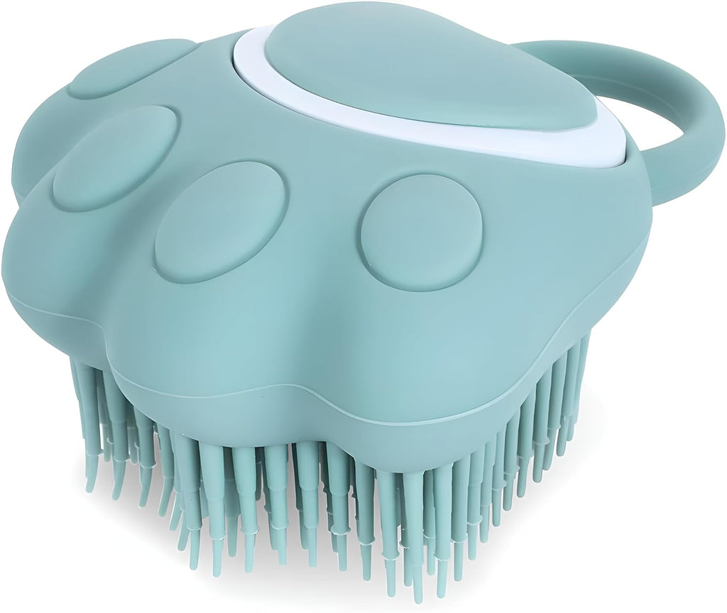 Pet Grooming Brush, Silicone Rubber Dog Bath Brush Comb, Soft Silicone Puppy Massage Brush Hair Fur Grooming Cleaning Brush with Shampoo Dispenser, Blue