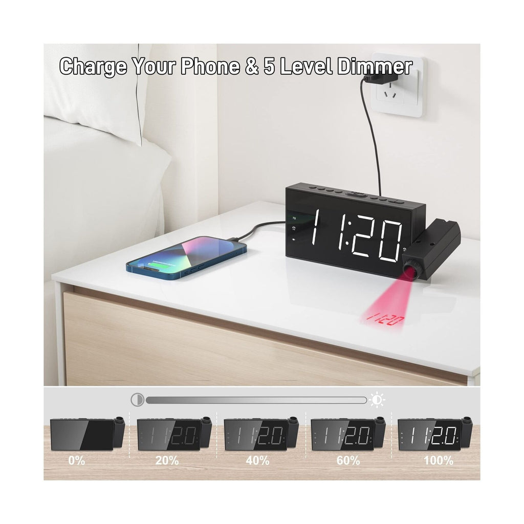 Projection Digital Alarm Clock with Bed Shaker for Bedrooms, Extra Loud Alarm...