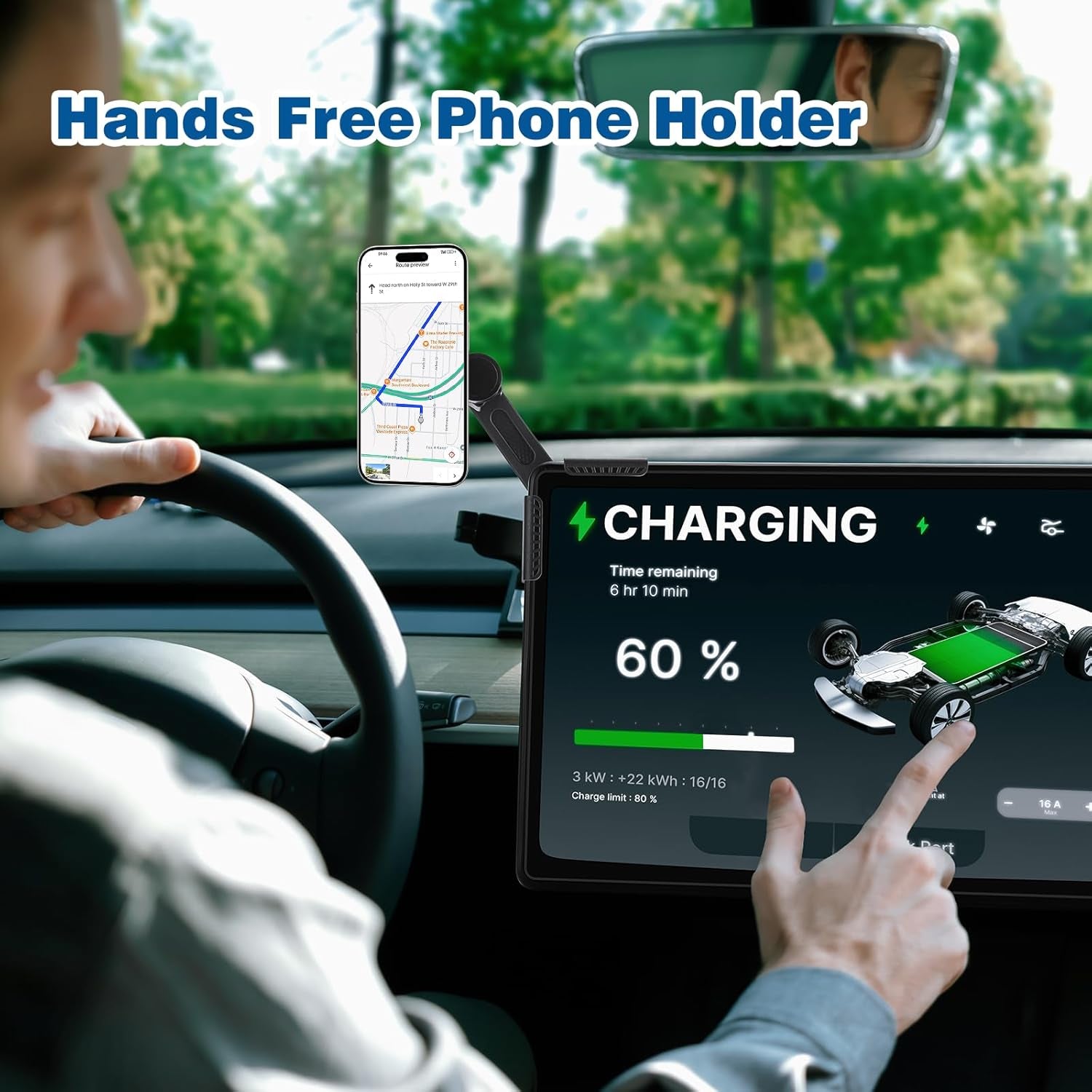 For Tesla Phone Mount, Magsafe Strongest Magnetic Tesla Phone Holder for Tesla Model 3/Model Y/Cybertruck Accessories 2024, No Glue for Car Phone Mount for Tesla with Magnetic Ring Fits for All Phone