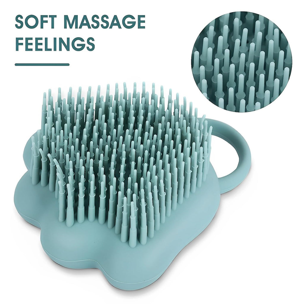 Pet Grooming Brush, Silicone Rubber Dog Bath Brush Comb, Soft Silicone Puppy Massage Brush Hair Fur Grooming Cleaning Brush with Shampoo Dispenser, Blue