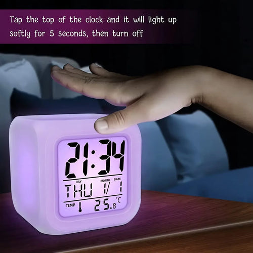 1Pc Lovely Colorful Change Alarm Clock, Cube Alarm Clock, Creative Home Alarm Clock, Luminous Small Alarm Clock