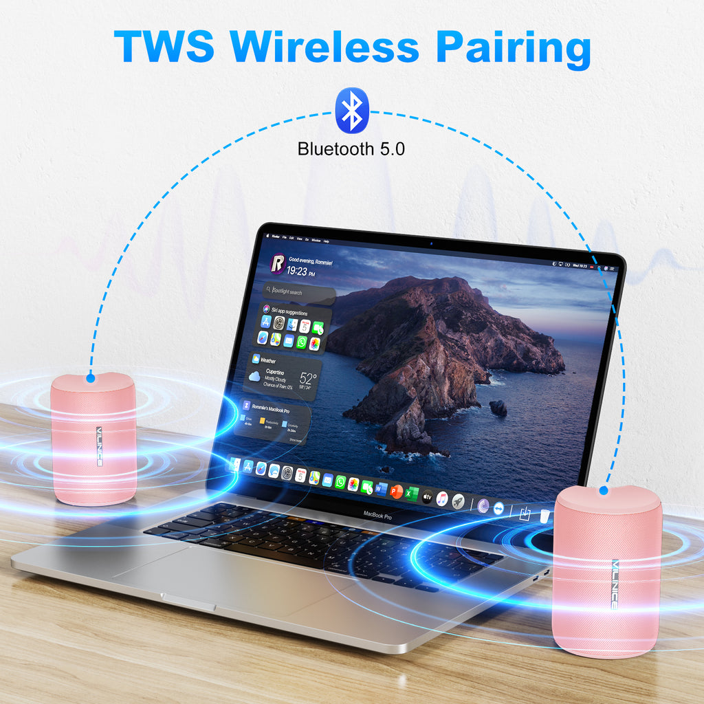 Portable Bluetooth Speaker, IPX7 Waterproof Wireless Speaker, Stocking Stuffers, Bluetooth 5.0, TWS Mini Speaker for Home/Party/Outdoor/Travel/Gifts, Pink