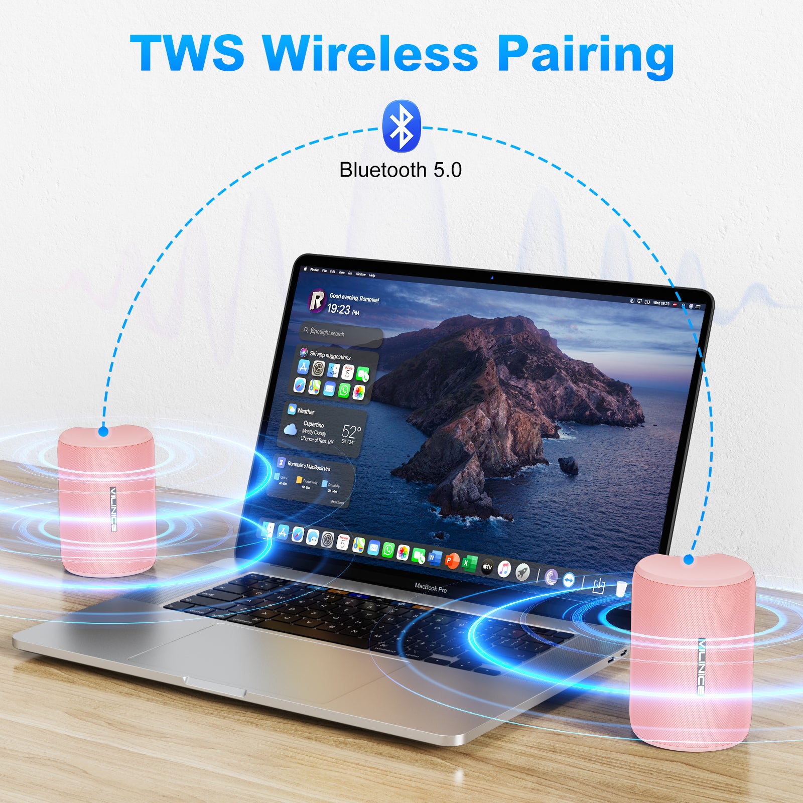 Portable Bluetooth Speaker, IPX7 Waterproof Wireless Speaker, Stocking Stuffers, Bluetooth 5.0, TWS Mini Speaker for Home/Party/Outdoor/Travel/Gifts, Pink