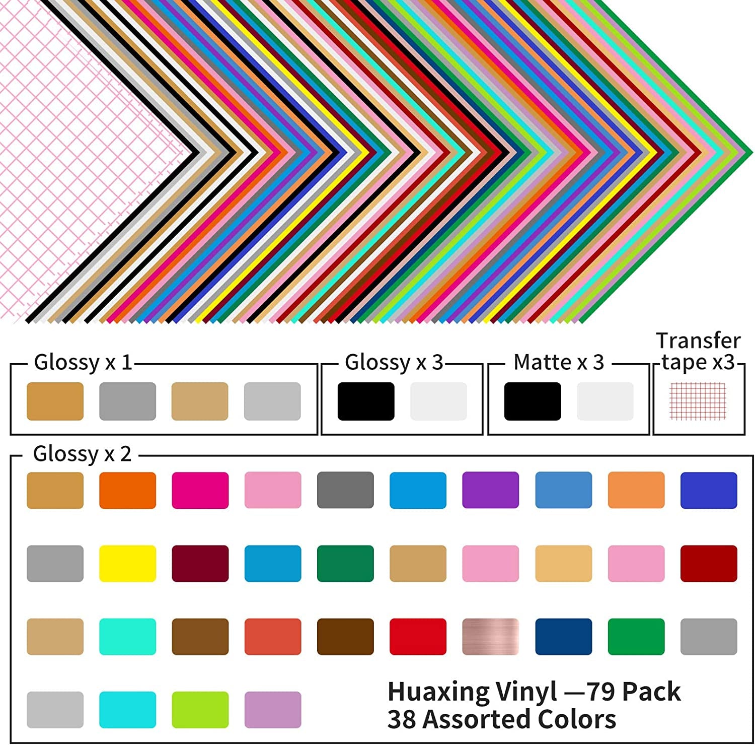 Permanent Self Adhesive Vinyl Sheets (Pack of 79, 12” X 12”) - 38 Assorted Colors Premium Adhesive Craft Outdoor Vinyl for Decor Sticker