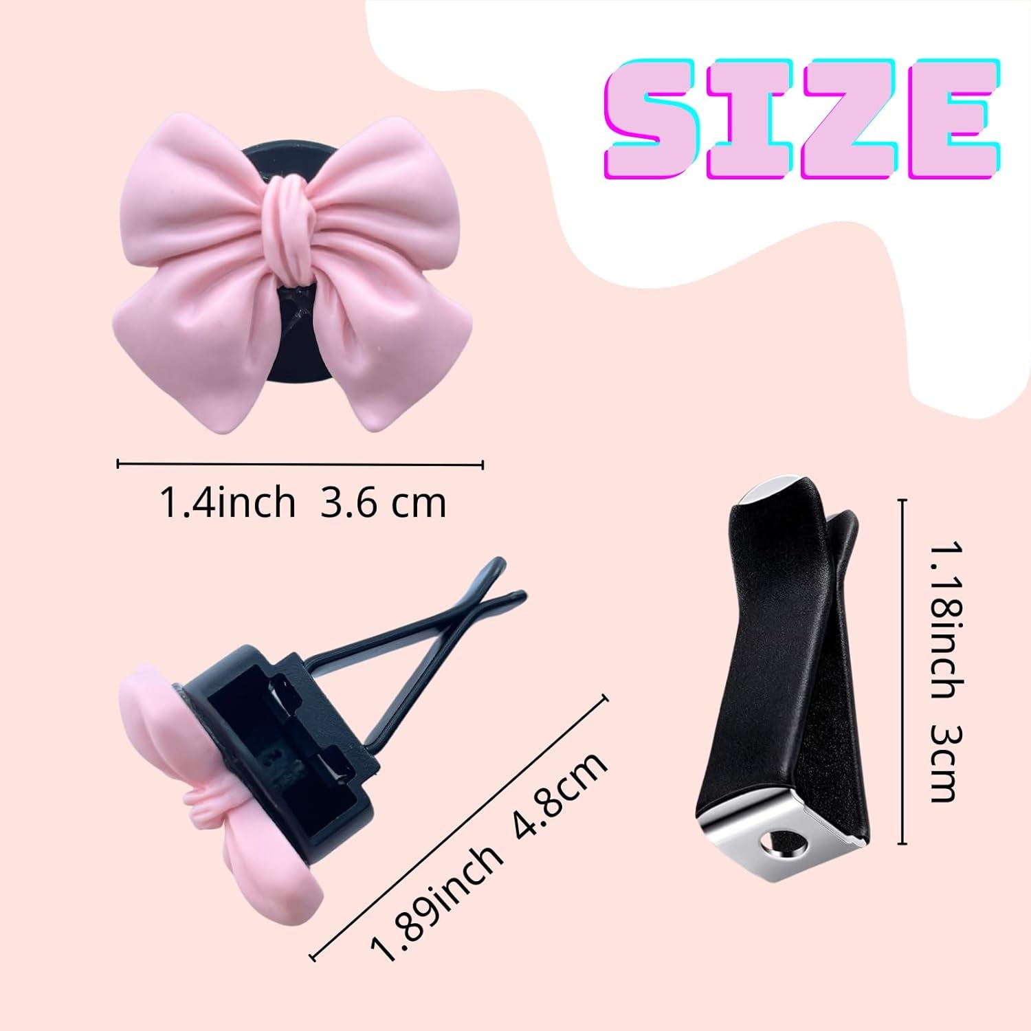 6 Pcs Pink Bow Car Air Vent Clips Coquette Cute Girly Car Decor Accessories Interior Aesthetic Decorations Charm Stuff for Women Girl