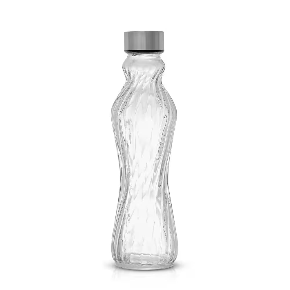 Spring 16 Oz. Clear Glass Fluted Water Bottles with Stainless Steel Cap (Set of 6)